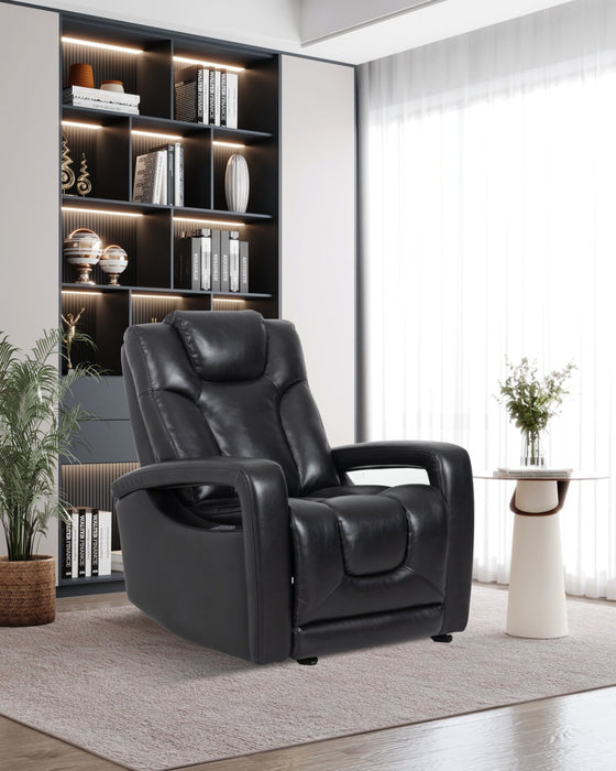 Kenzo 35\" Leather-Look Fabric Power Gliding Reclining Chair with Power Headrest, Footrest and USB Port - Black