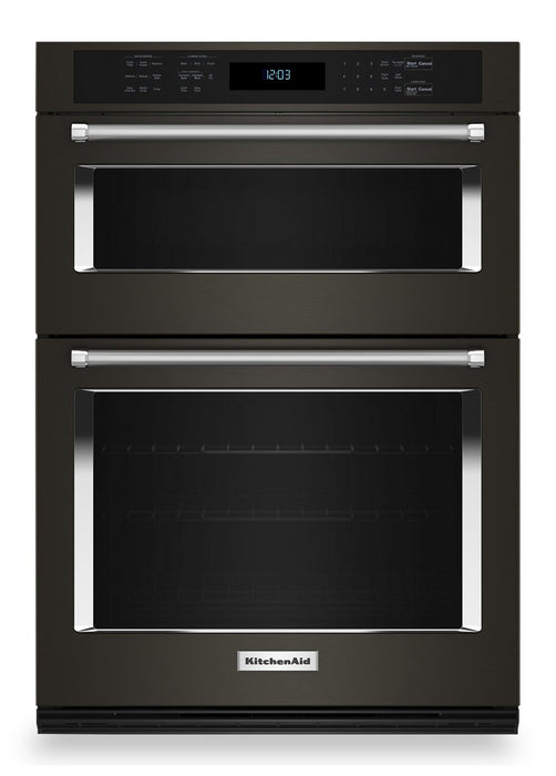 KitchenAid 30\" 6.4 Cu. Ft. Electric Combination Wall Oven with True Convection - Black Stainless Steel PrintShield™ - KOEC530PBS