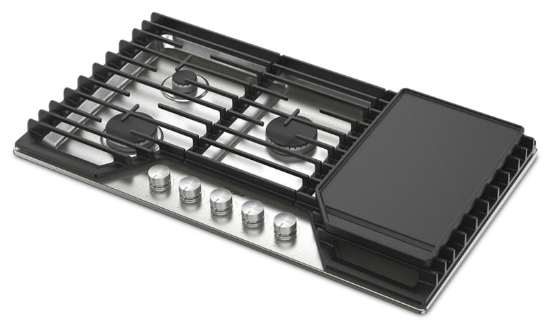 Whirlpool 36\" Gas Cooktop with 2-in-1 Hinged Grate to Griddle - WCGK7536PS