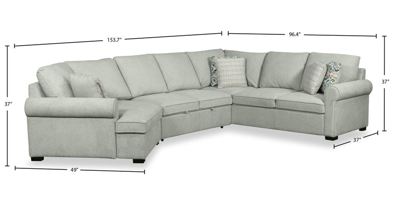 Scott Living Haven 3-Piece Left-Facing Chenille Fabric Cuddler Sleeper Sectional - Seafoam Blue