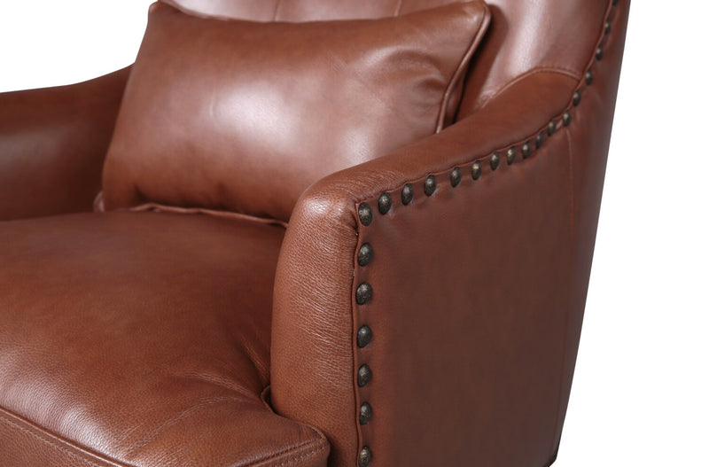 Haden 30\" Genuine Leather Accent Chair with Wood Base and Nailhead Trim - Sidekick Cobblestone Brown