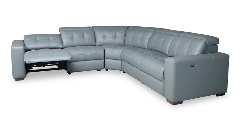 Geneva 3-Piece Genuine Leather Power Reclining Sectional with Power Headrests and USB Port - Pool Blue