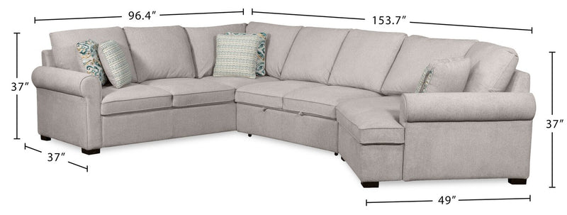 Scott Living Haven 3-Piece Right-Facing Chenille Fabric Cuddler Sleeper Sectional - Grey