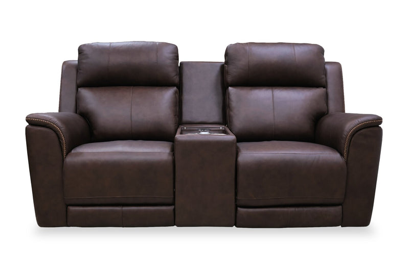 Vibe 76\" Genuine Leather Massage Power Reclining Loveseat with Immersive Audio and Power Headrests - Brown