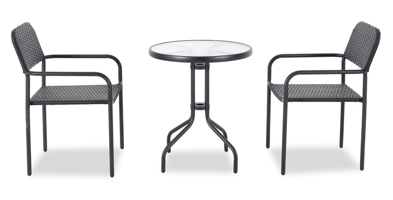 Paris Outdoor Patio Bistro Table - Round, Glass Table Top, Powder Coated Steel Frame - Black