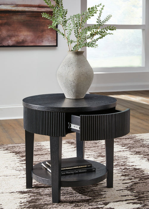 Sanford 24” Contemporary Round Solid Wood End Table with Storage - Black
