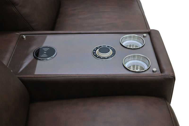 Vibe 76\" Genuine Leather Massage Power Reclining Loveseat with Immersive Audio and Power Headrests - Brown