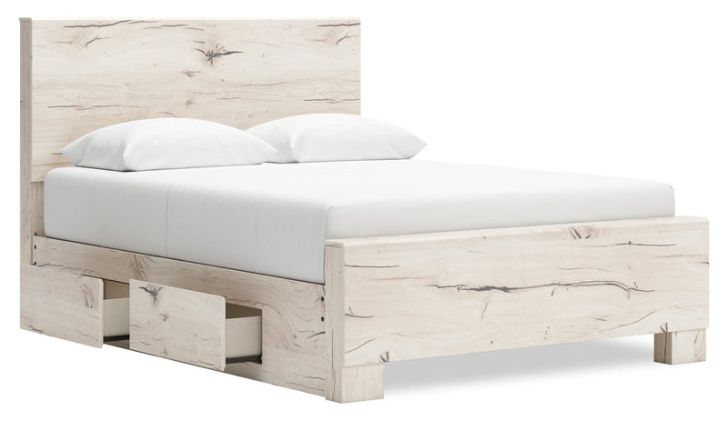 Derekson Storage Bed with 2 Built-In Side Drawers, Rustic White - Full Size