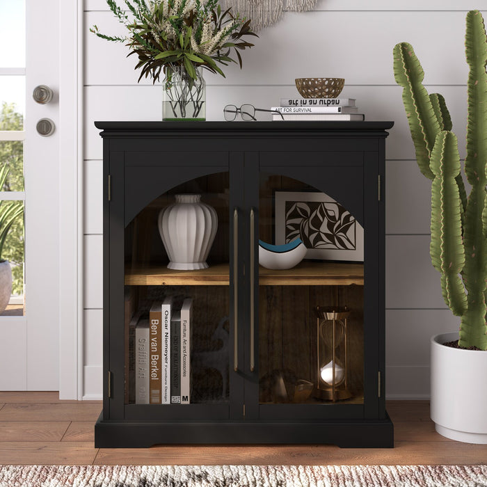 Twyla 33\" Solid Wood Accent Cabinet  with Arched Doors - Black