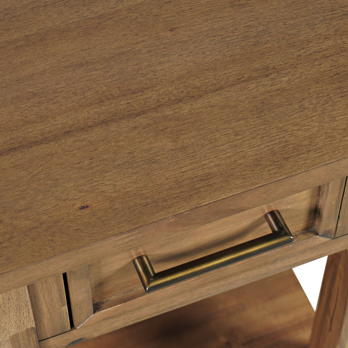 Nathan 16\" Rustic Chairside Table with Storage, Shelf and USB Port - Light Brown