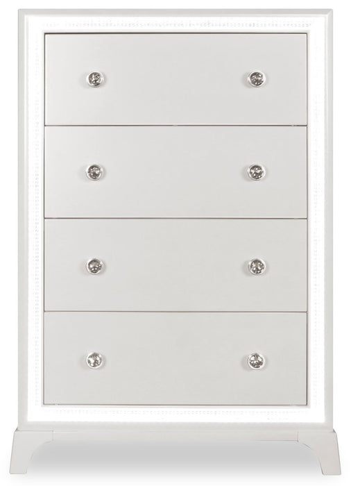 Halo Bedroom Chest of Drawers with LED Light, 4-Drawer, 32\"W x 48\"H, Glam - White