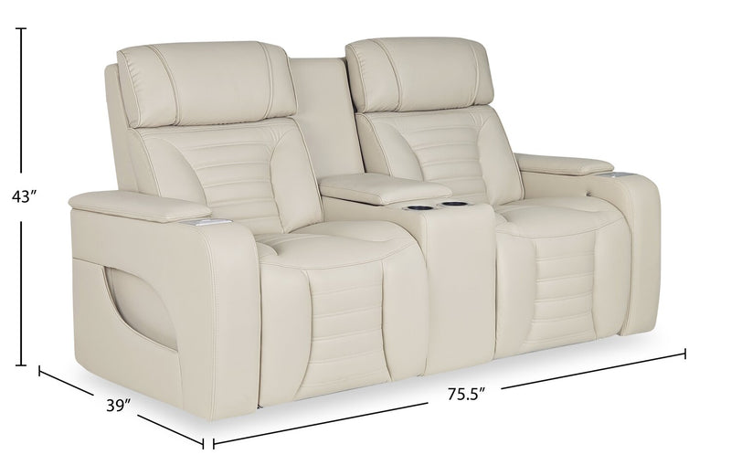 Zen 75.5\" Leather-Look Fabric Power Reclining Massage Loveseat with Refrigerator Console - Apricot