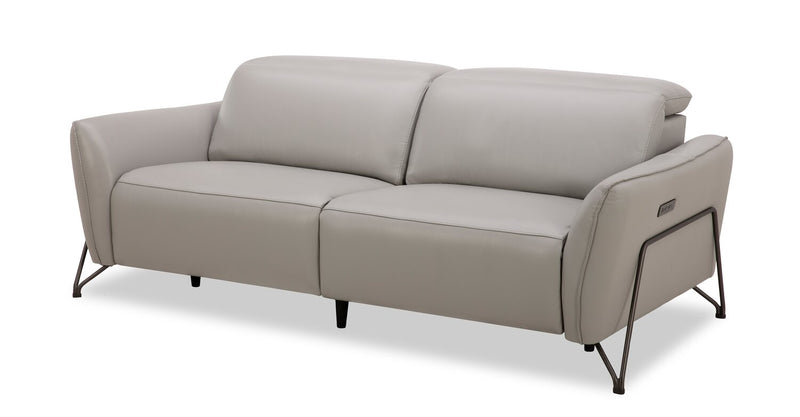 Riviera Top-Grain Genuine Leather Power Reclining Sofa - Light Grey