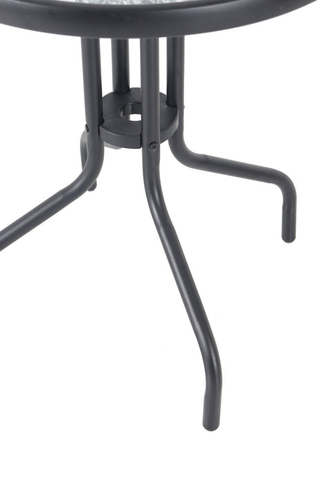 Paris Outdoor Patio Bistro Table - Round, Glass Table Top, Powder Coated Steel Frame - Black