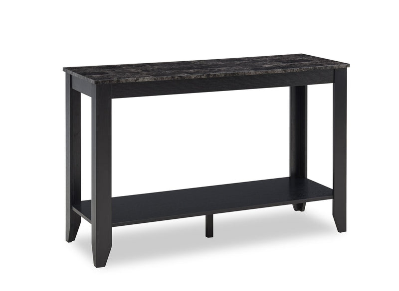 Roma  44\" Rustic Sofa Table with Shelf - Black Marble Look