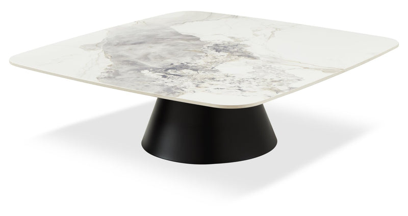 Hazel 39.5” Modern 2-Pack White Sintered Stone Top Coffee + End Table - Black and White