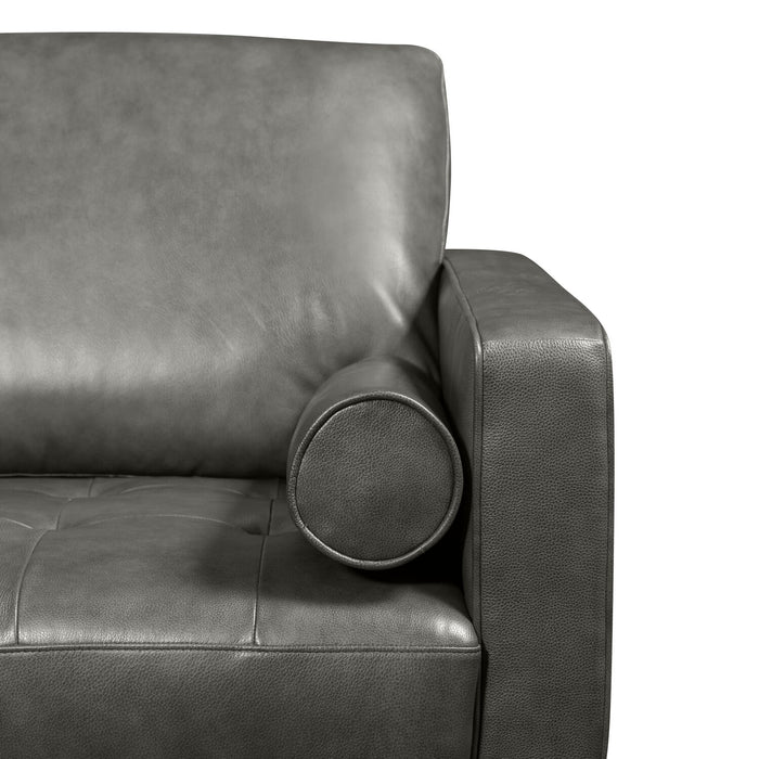 Edge 2-Piece Left-Facing Genuine Leather Sectional with Wood Legs and Removable Back Cushions - Grey