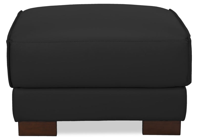 Citadel 28\" Top-Grain Genuine Leather Ottoman with Wood Legs - Black