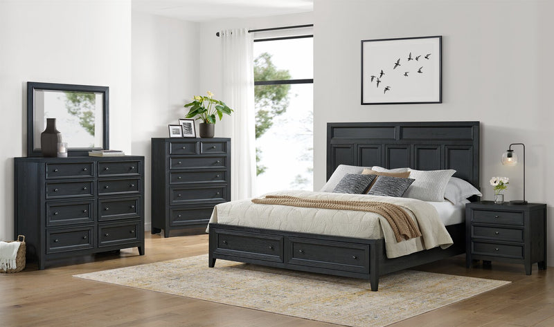 Casa Panel Bed with Headboard & Frame, Wood, Black - King Size
