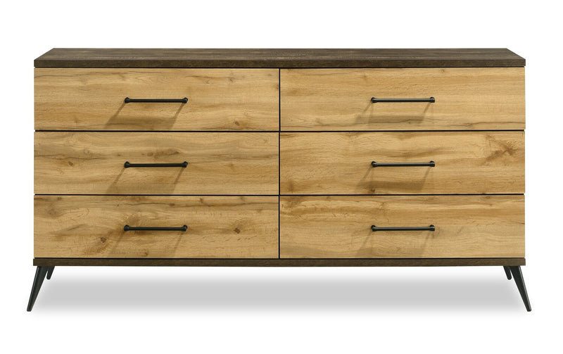 Silas 6pc Bedroom Set with Platform Bed, Dresser, Mirror & Nightstand, LED, Rustic Brown - King Size