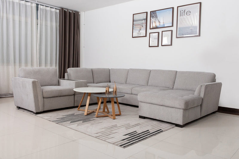 Vault 6-Piece Right-Facing Sectional with Sofa Bed Loveseat, Three Storage Chairs and Storage Chaise - Grey