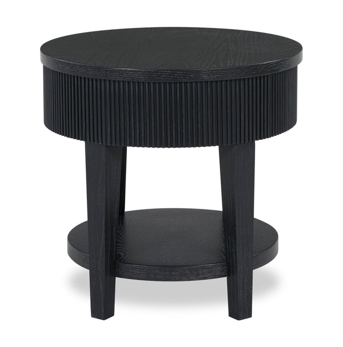Sanford 24” Contemporary Round Solid Wood End Table with Storage - Black