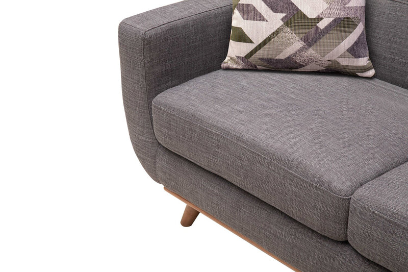 Kort & Co. Freeman 63\" Linen-Look Fabric Loveseat with Wood Legs and Tufted Back Cushions - Charcoal Grey