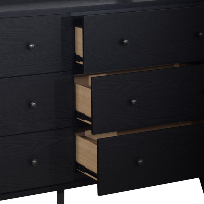 Milan Bedroom 6-Drawer Dresser, Mid-Century Modern, 59\"W x 36\"H - Black