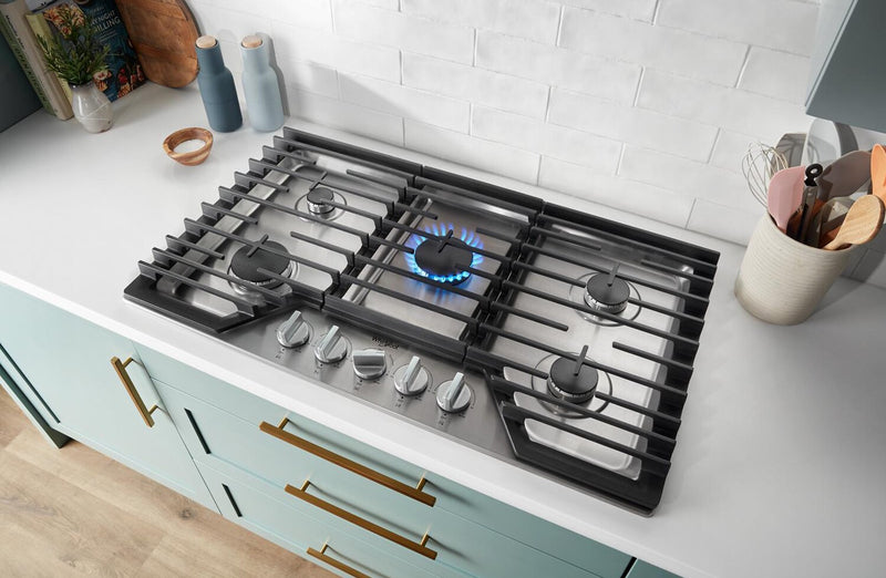 Whirlpool 36\" Gas Cooktop with Fifth Burner and EZ-2-Lift™ Hinged Cast-Iron Grates - WCGK5036PS