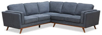 Kort & Co. Kassia 2-Piece Linen-Look Fabric Sectional with Wood Base and Legs - Blue 