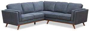 Kort & Co. Kassia 2-Piece Linen-Look Fabric Sectional with Wood Base and Legs - Blue