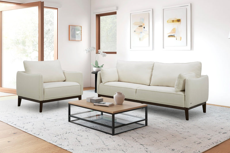 Cindy Crawford Home Gena 38.5\" Linen-Look Fabric Chair with Removable Back Cushion - Cotton White