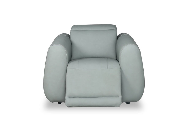 Gianna 40\" Genuine Leather Power Reclining Chair with Power Headrest and USB Port - Spa Blue