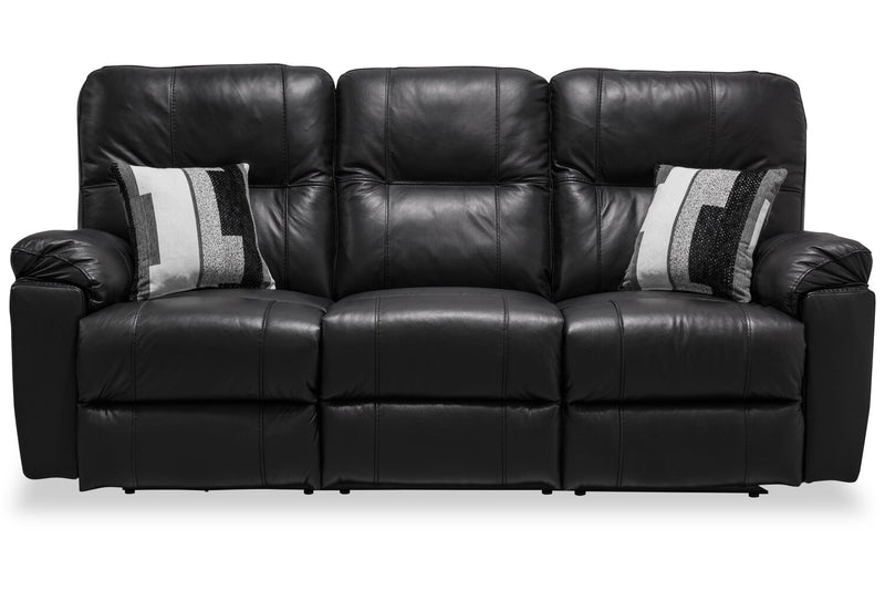 Made in Canada Dawson 87\" Genuine Leather Power Reclining Sofa with USB Port and Accent Pillows - Black