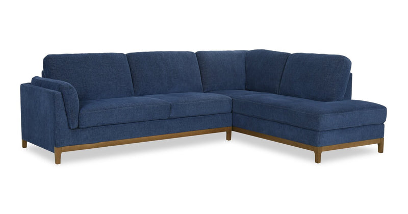 Zara 2-Piece Right-Facing Fabric Sectional with Chaise and Wood Legs - Navy