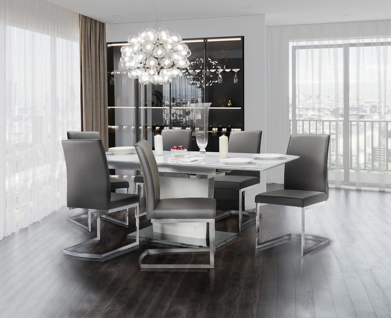 Naya 7pc Dining Package with 63-78.75\"W Extension Table & 6 Chairs - Faux White Marble & Grey