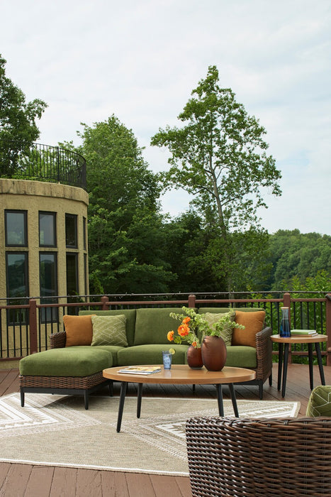 Tofino Outdoor Patio Oval Coffee Table - 22\"W, Aluminum, UV & Weather Resistant - Brown/Black