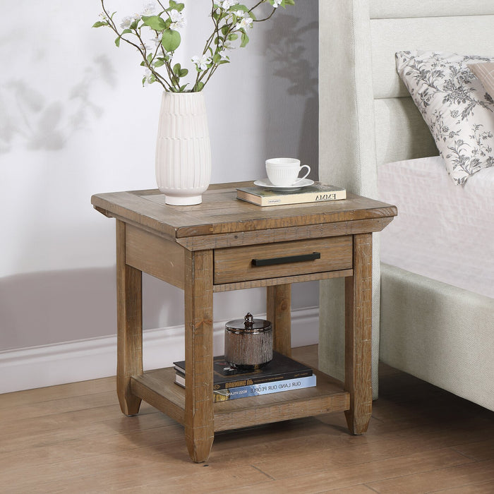 Cedar 24\" Rustic End Table with Storage Drawer – Natural Pine