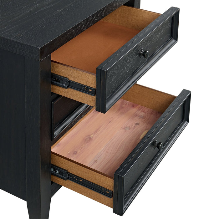 Casa Bedside 3-Drawer Nightstand with USB Port, 27\"W x 26.5\"H, Wood - Black