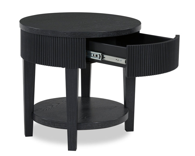Sanford 24” Contemporary Round Solid Wood End Table with Storage - Black