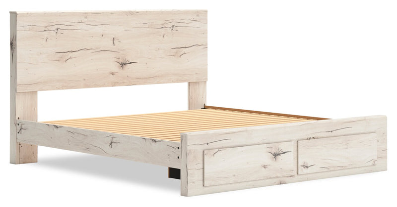 Derekson Storage Bed with 2 Built-In Footboard Drawers, Rustic White - King Size