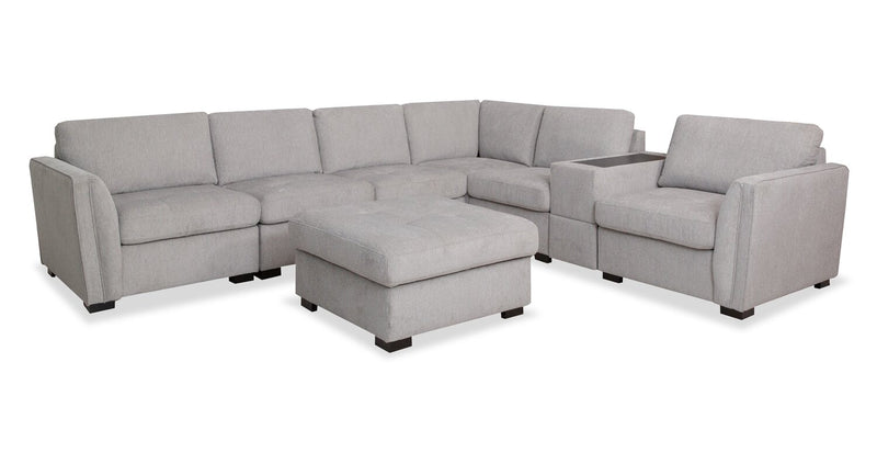 Vault 7-Piece Sectional with Five Storage Chairs and Storage USB Console - Grey