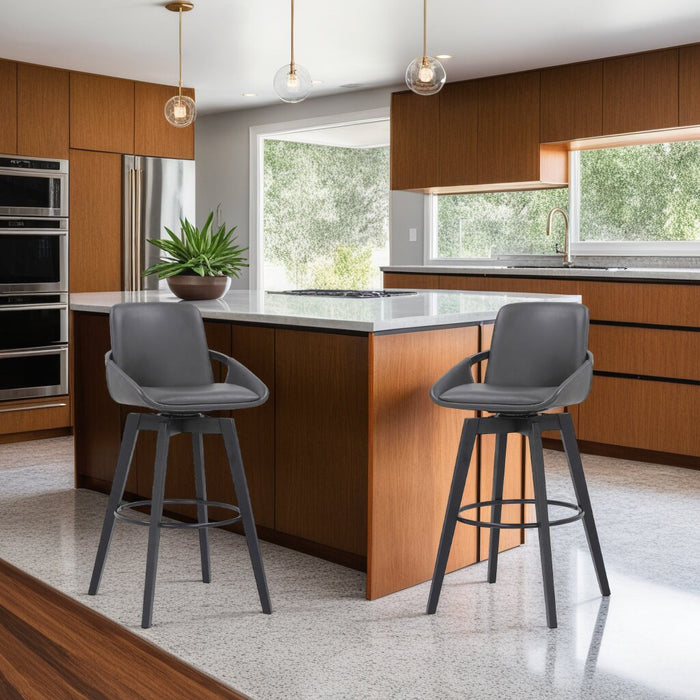 Apex Counter-Height Stool with Swivel Seat, Vegan Leather Fabric, Metal - Grey