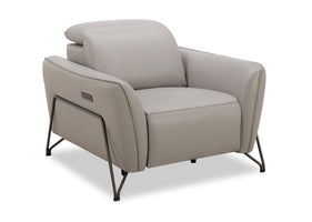 Riviera Top-Grain Genuine Leather Power Reclining Chair - Light Grey | Fauteuil à inclinaison électrique Riviera en cuir véritable de qualité supérieure - gris clair