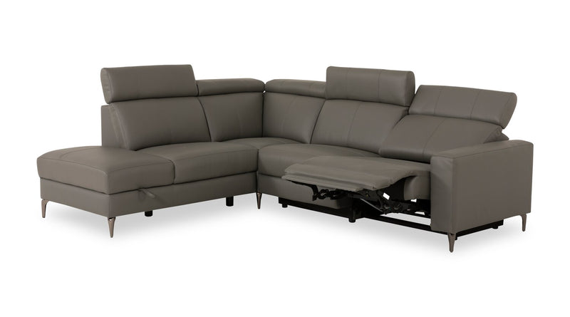 Valentino 3-Piece Left-Facing Genuine Leather Power Reclining Sectional with Adjustable Headrests - Grey