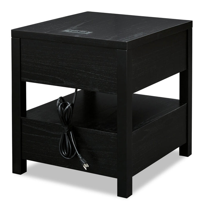 Julian 22” Contemporary End Table with Storage and USB Ports - Black