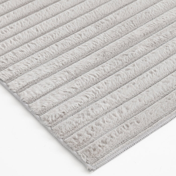 Faux Fur Channel Light Grey Area Rug with Memory Foam Backing - 5' x 7'