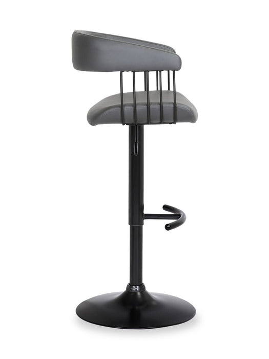 Java Barstool with Swivel & Adjustable Seat, Vegan Leather Fabric, Metal - Grey