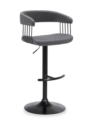Java Barstool with Swivel & Adjustable Seat, Vegan Leather Fabric, Metal - Grey