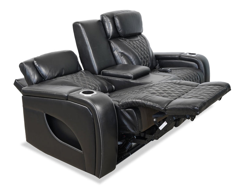 Elite 74\" Genuine Leather Massage Power Reclining Loveseat with Immersive Audio and Power Headrests - Black